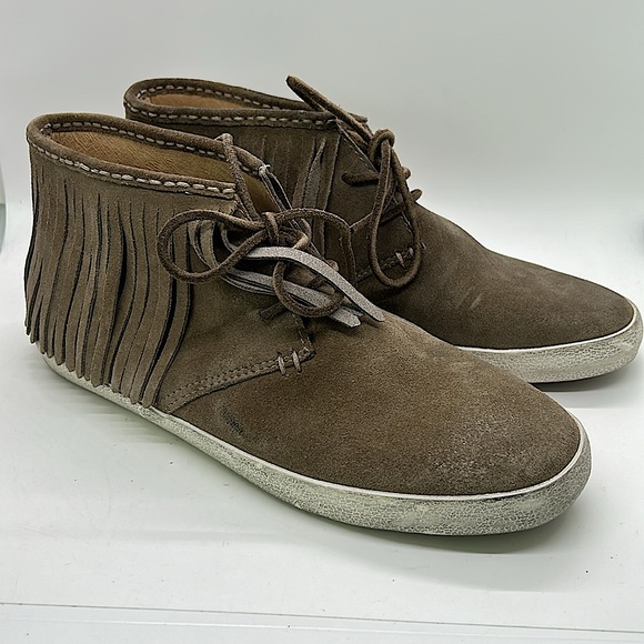Frye Men’s Quarter Top Taupe Ash Suede Fringe Moccasins Boots Shoes **Sz 8.5M** - Picture 1 of 7